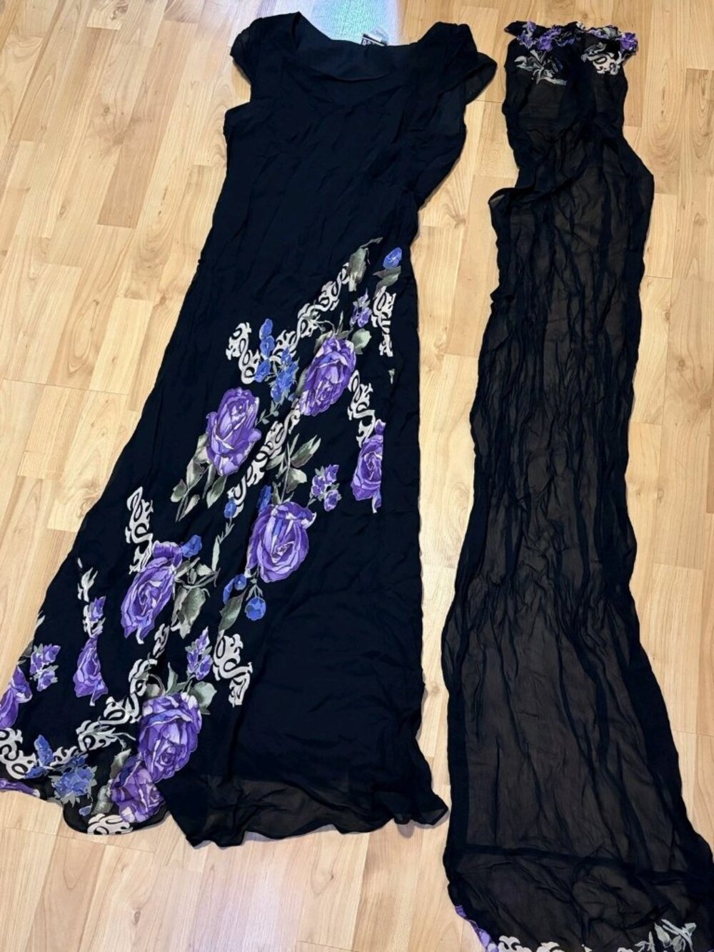 VTG Y2K Rose Scarf Whimsical Fairy Dress Women’s Sz L Purple Digital Flower 90s